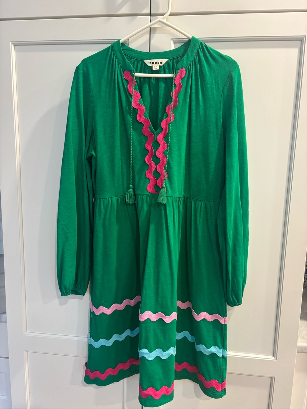 Boden Emerald Green Tunic Dress with Pink Trim - Picture 1 of 7